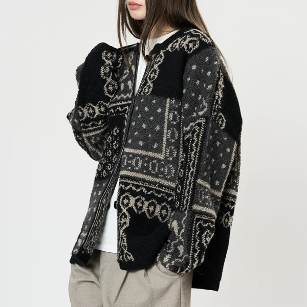 Thick Warm Jacquard Wool Jacket Vintage Knitted Cardigan Coat for Women - Image 3