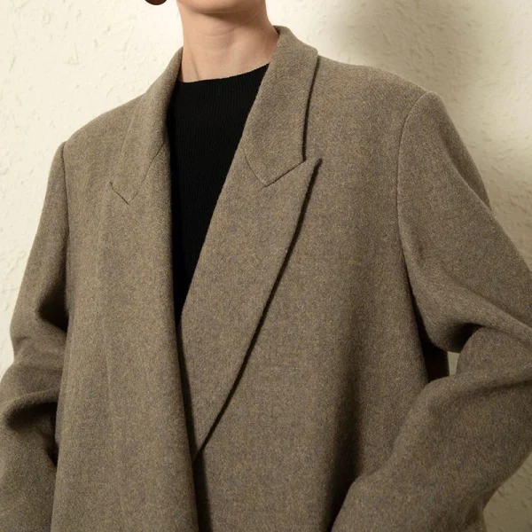 High Quality Women Woolen Coats Winter Double Faced Long 100% Wool Coats with Belt - Image 4