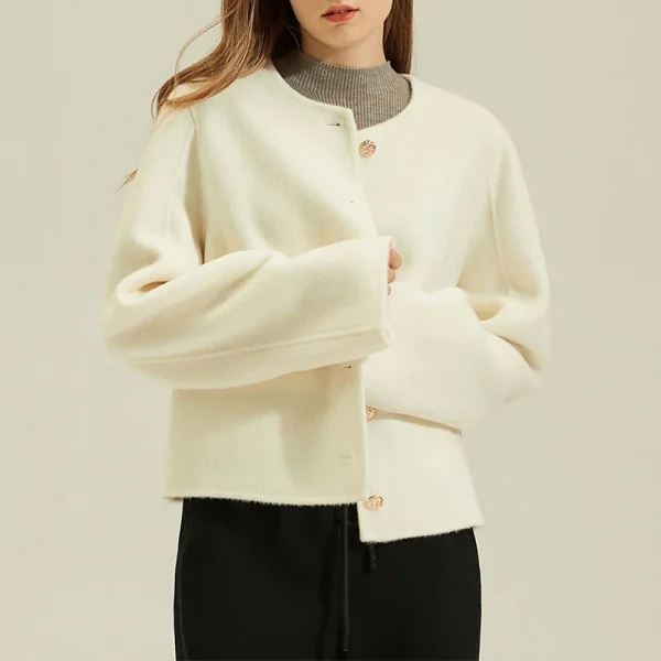 Winer Double Faced Wool Jacket Women Luxury Single Breasted Cropped Alpaca Coat - Image 4