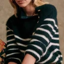High Quality 100% Wool Pullover Sweater Long Sleeve Striped Knitted Sweater Women With Side Buttons