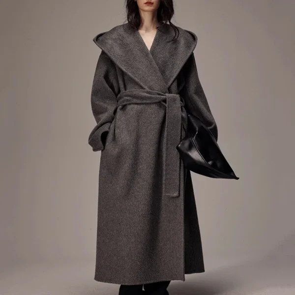 High Quality Double Faced Woolen Trench Coat Winter Luxury Goat Cashmere Wool Coats Women with Hood