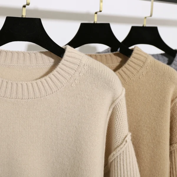 High Quality 100% Wool O Neck Pullover Winter Warm Knitted Sweater for Women - Image 4