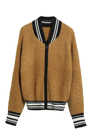 New Design Winter Warm Knitted Long Sleeve Sheep Fur Jacket Cropped Lamb Wool Coat Women With Zipper