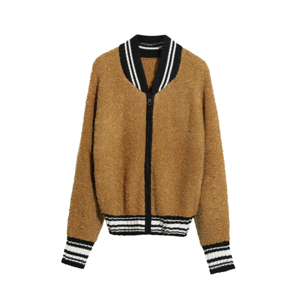 New Design Winter Warm Knitted Long Sleeve Sheep Fur Jacket Cropped Lamb Wool Coat Women With Zipper