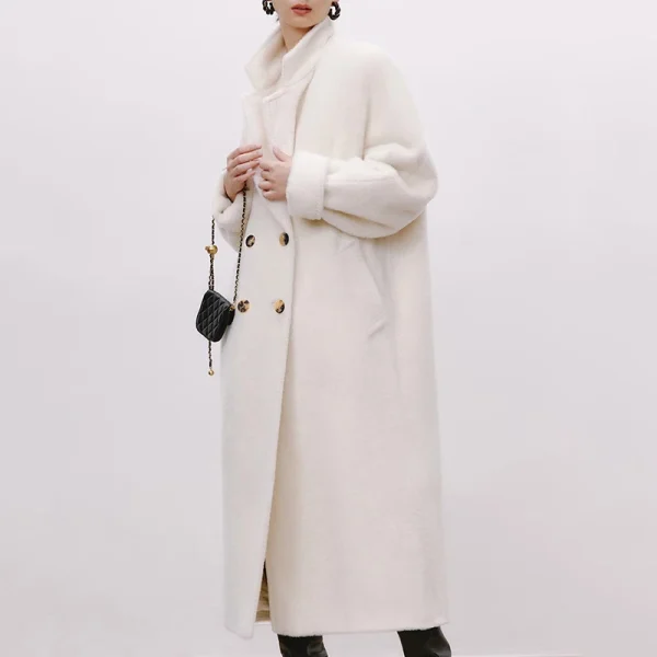 Luxury Thick Genuine Alpaca Coats Winter Long Double Breasted Wool Coat Women - Image 5