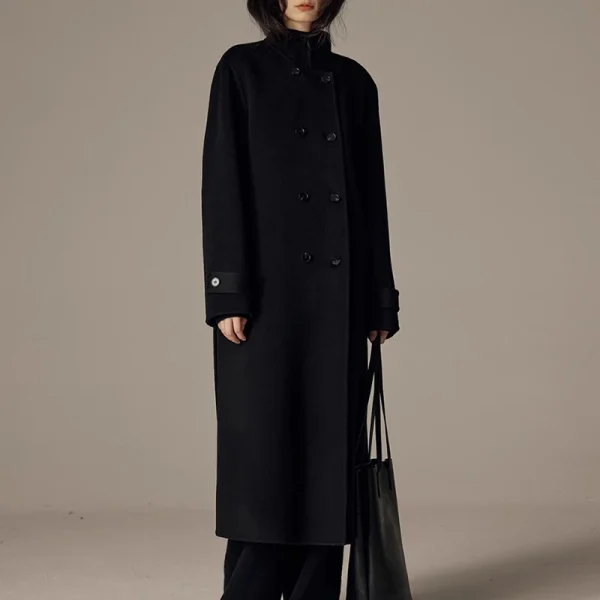 Winter Luxury Long Woolen Coats Double Faced Belted 100% Wool Coat for Women - Image 4
