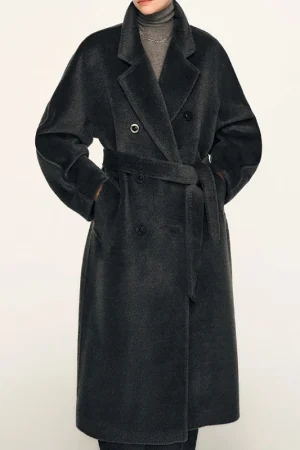 Luxury Thick Genuine Alpaca Coats Winter Long Double Breasted Wool Coat Women