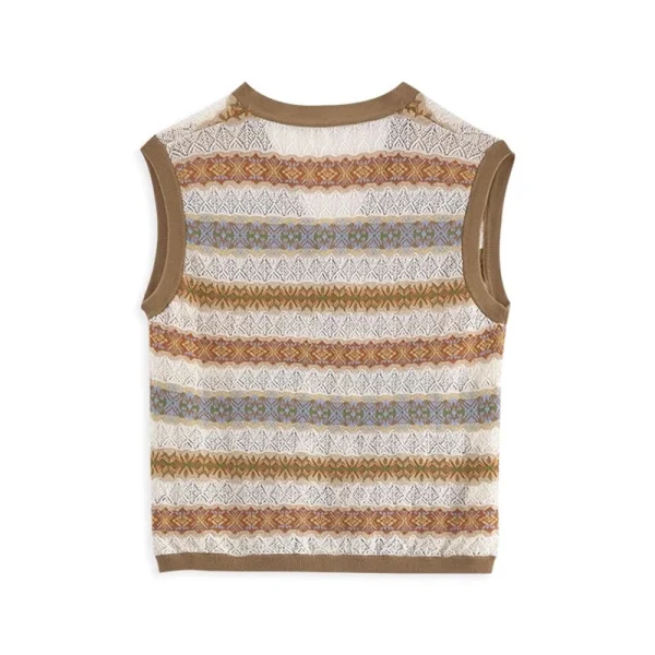 Summer V Neck Single Breasted Cardigan Knitwear Sleeveless Jacquard Knitted Vests Women - Image 2