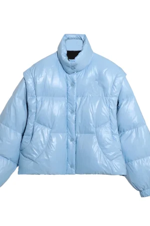 High Quality Winter Warm Detachable Sleeves Cropped Puffer Jacket 90% White Duck Down Coat for Women