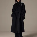 Winter Luxury Long Woolen Coats Double Faced Belted 100% Wool Coat for Women