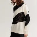 Black White Knitwear O Neck Hollow Out Knitted Mohair Sweater Women