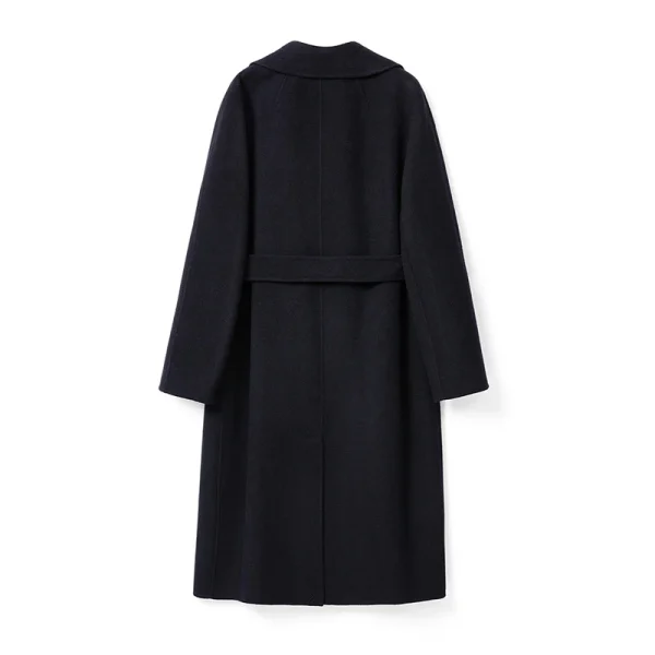 Luxury Belted Black Woolen Coat Double Breasted Long Real Wool Coats for Women - Image 2