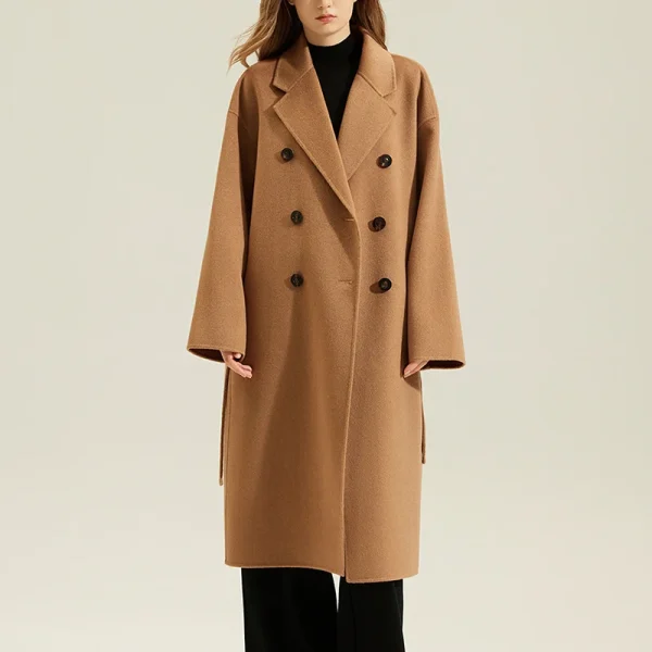 Luxury Double Faced Cashmere Trench Coat Double Breasted Long Genuine 100% Goat Cashmere Coats Women With Belt