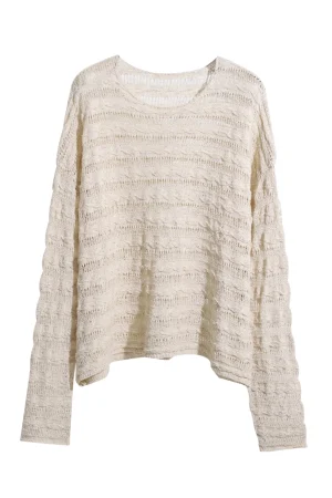 High Quality Long Sleeve Hollow Out Pullovers Crop Knitted Cotton Sweater Women