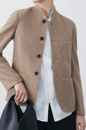 Luxury Double Faced Goat Cashmere Jackets Winter Cropped Knitted Wool Coat Suit for Women