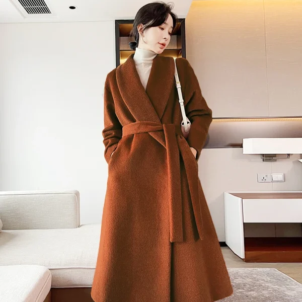 the Real Alpaca Hair Europe and America Elegant Loose Coat Medium Length High Quality  Cashmere Coat - Image 4