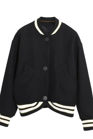 High Quality Winter Single Breasted Bomber Jacket Street Cropped Baseball Wool Coat Women
