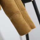 High Quality Turn Down Collar Camel Shearling Coat Women Cropped Vintage Vegan Leather Jacket With Lamb Fur