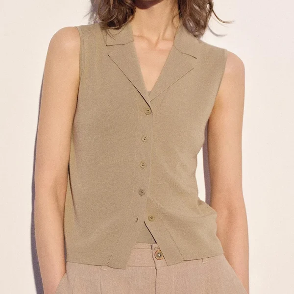Summer Turn Down Collar Waistcoat Sleeveless 100% Wool Knitted Suit Vest for Women - Image 4