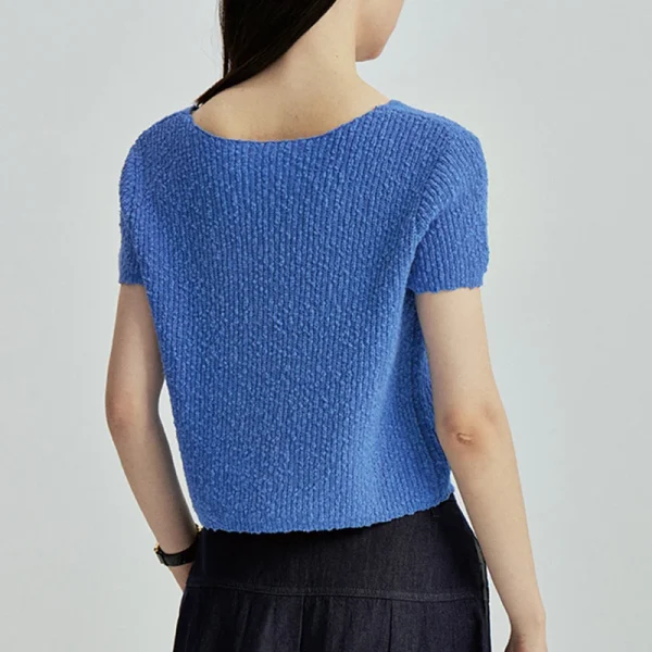 Korean Short Sleeve Thick Pullover Cropped Knitted Wool Sweater for Women - Image 3