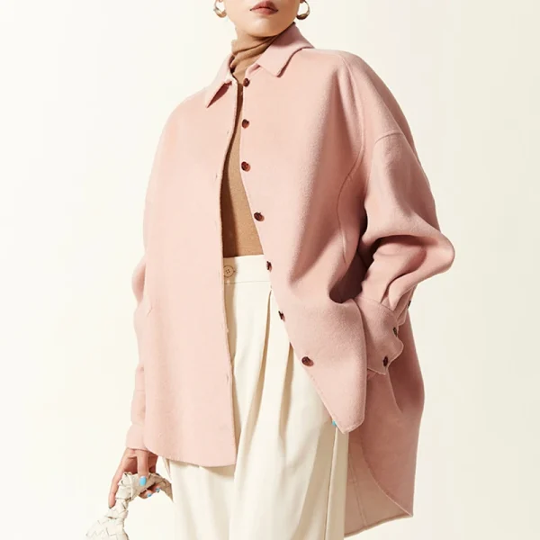Single Breasted Casual Oversized Handmade Genuine Silk Wool Coats for Women - Image 2