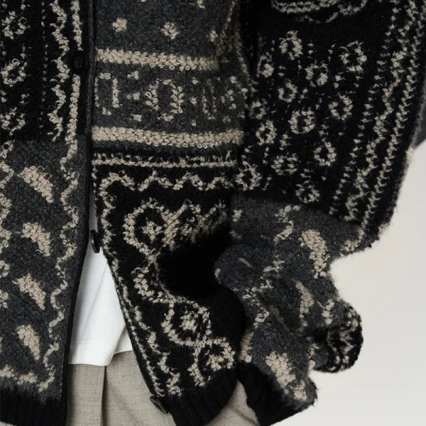 Thick Warm Jacquard Wool Jacket Vintage Knitted Cardigan Coat for Women - Image 5