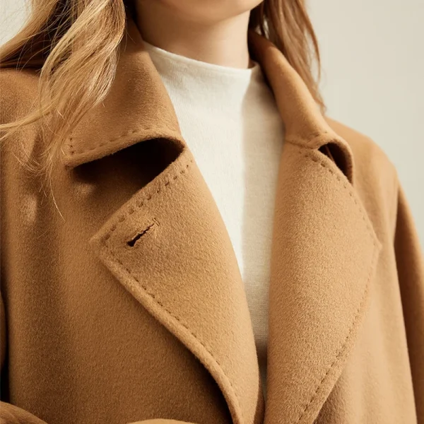 New Arrival Luxury Double Faced Long Genuine 100% Goat Cashmere Coat Women With Belt - Image 3