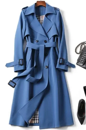 KINGSRICH Luxury Quality Trench Thick Long Denim Women  Autumn Wool Trench Coat