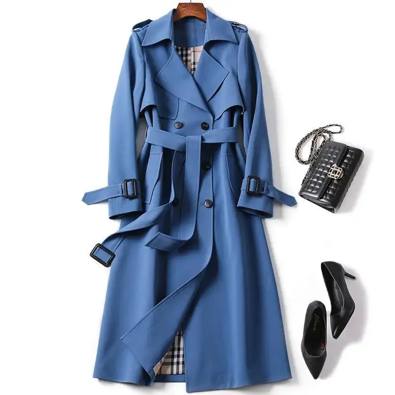 KINGSRICH Luxury Quality Trench Thick Long Denim Women Autumn Wool Trench Coat