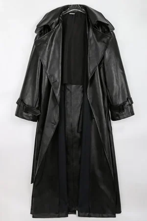 KINGSRICH Popular Trench Coat Ladies Women's Trench Coat Dress Faux Leather Trench Coat