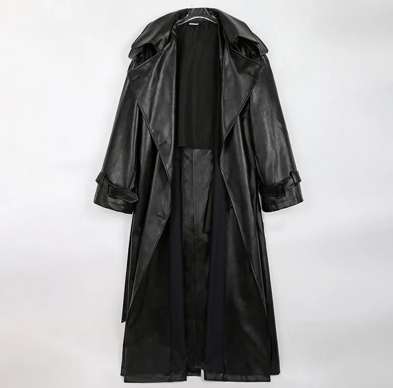 KINGSRICH Popular Trench Coat Ladies Women's Trench Coat Dress Faux Leather Trench Coat