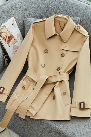 Trend Buckles QualityTrench-coat Clothes High Luxury Cashmere Long for Outlet Ladies Woman 100% Cotton Trench Coat
