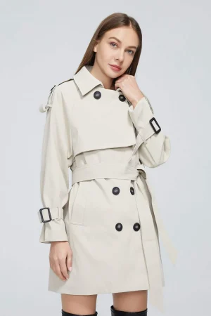 Buckles Hot-selling Trench-coat Outlet Long Suede Popular Women's Overcoat White Trench Coats for Ladies Women