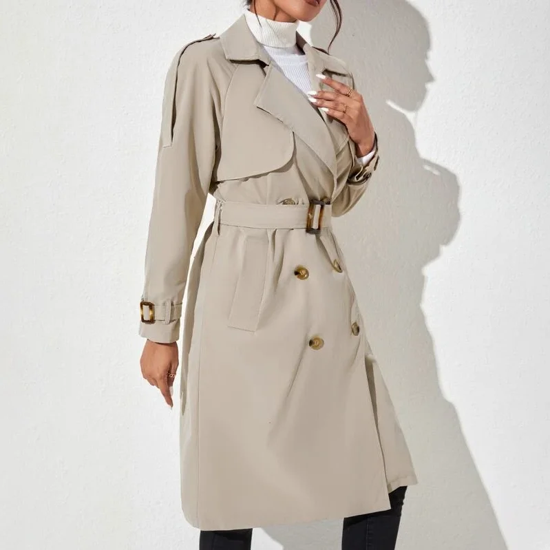 KINGSRICH Modern Fashion Faux Leather Trench Coat Long Ladies Women's Trench Coats for Ladies Women Double Breasted